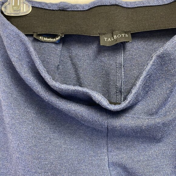 Talbots Montauk Knit Mid-Rise Pull-On Flare Capri Leg Pants Women 6 Blue Stretch - Picture 7 of 12